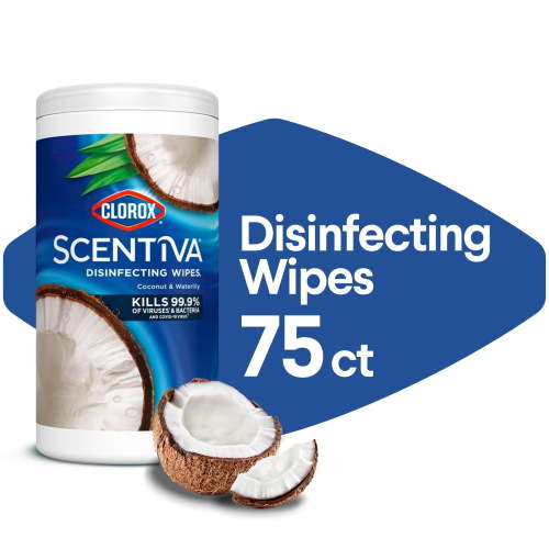 Clorox Scentiva Bleach-Free Cleaning Wipes, Coconut and Waterlily, 75 Count