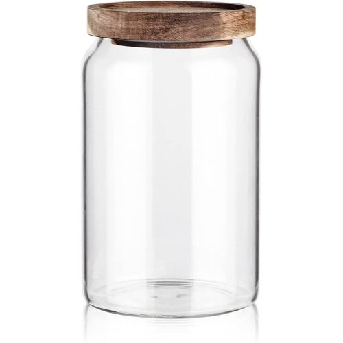 Labina Glass Storage Container Airtight Food Jars Kitchen Canister with Wood Lids, 33 Oz Wide Mouth Pantry Organization Glass Jar for Flour, Sugar, Cookie, Spagetti, Nuts and Candy