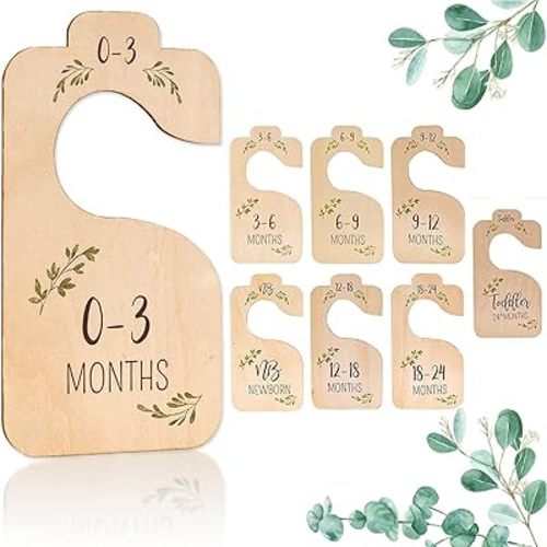 8Pcs Wooden Baby Closet Dividers, Baby Clothes Organizer Cloth Sorting Tags