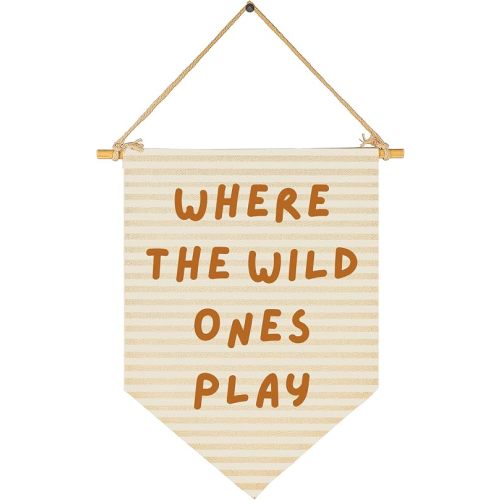 Nursery Playroom Baby Room Game Room Wall Decor Gifts for Boy Kids-Baby,Shower Birthday Christmas Gift-Canvas Hanging Banner Pennant Flag Sign Wall Art-Where the Wild Ones Play