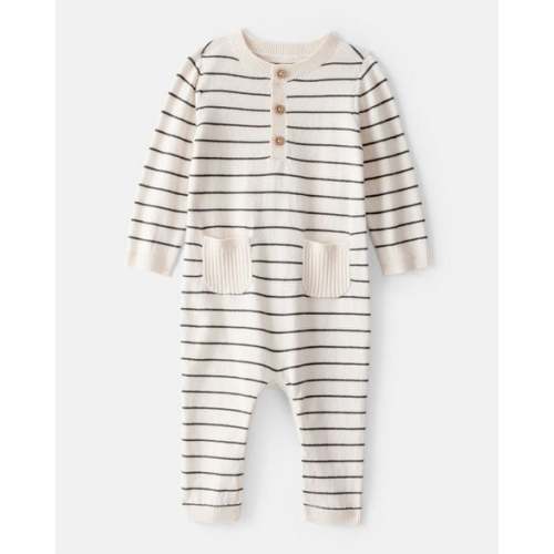 Baby Boy Striped Cotton Long-Sleeve Jumpsuit - White - Carter's | Carter's