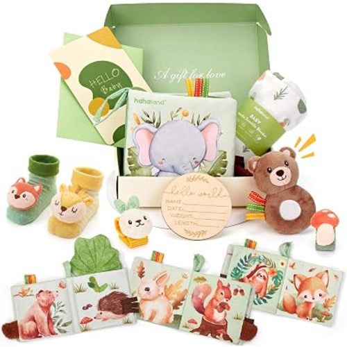 hahaland Baby Shower Gifts for Boys Newborn Gender Reveal Gifts Basket Set
