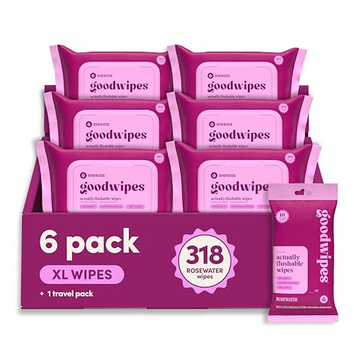 goodwipes Flushable Wipes (6 Pack) | Septic Safe, Extra Large, Adult Wet Wipes, Bathroom Essentials, Women and Men