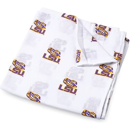 Three Little Anchors LSU Muslin Swaddle Blanket – Officially Licensed Louisiana State University Baby Swaddle – Ultra-Soft 47x47 Cotton Muslin Receiving Blanket – Perfect LSU Tigers Baby Gift