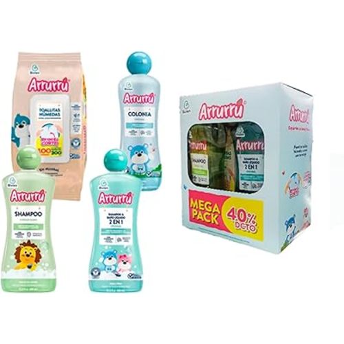 Arrurru Mega Pack Colonia Original 400 ml - Shampoo Cabello Claro 400 ml - Shammpoo y Baño Líquido 2 en 1 400 ml - Toallitas Húmedas Avena & Karite 120