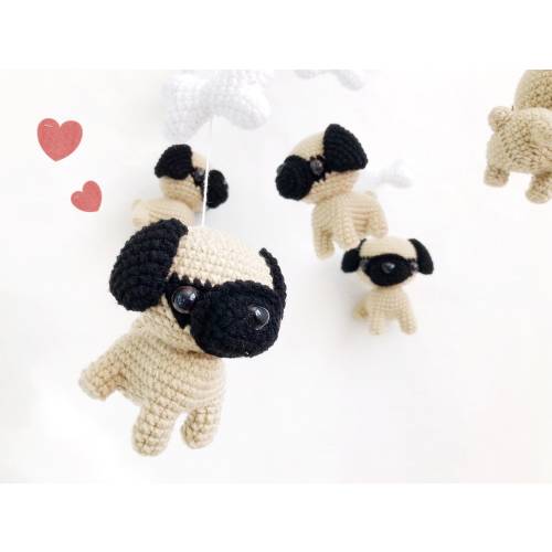 Beige/Fawn Pugs Puppy Crochet Baby Mobile, Dog baby mobile, Nursery decor,Dog crochet mobile, Pug baby mobile, Baby Shower Gift