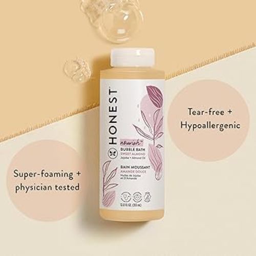 Amazon.com: The Honest Company Foaming Bubble Bath | Gentle for Baby | Naturally Derived, Tear-free, Hypoallergenic | Sweet Almond Nourish, 12 fl oz : Beauty & Personal Care