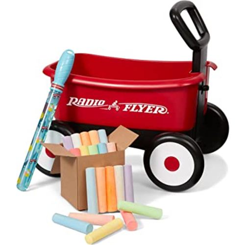 Radio Flyer My 1st Wagon 2-in-1 Walker & Pull Wagon with Bubbles and Chalk for Toddlers Ages 1-4, Red