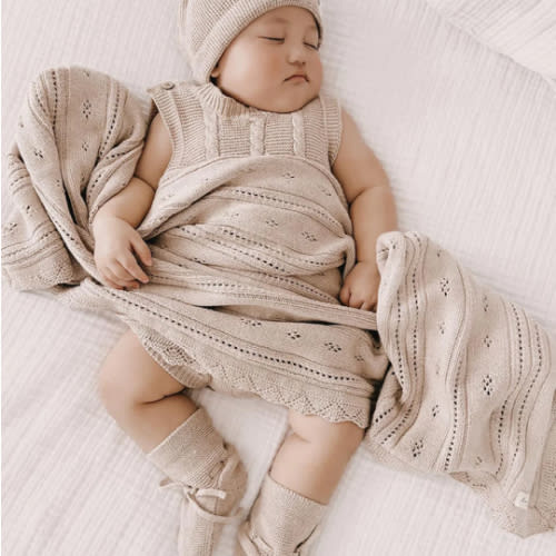 Luna + Luca Pointelle Baby Blanket - Heather Beige