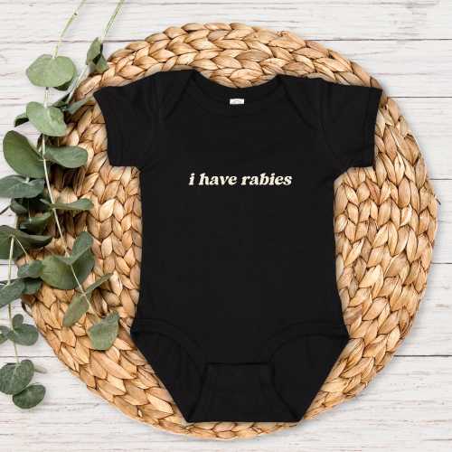 I Have Rabies Funny Baby Onesie, Funny Baby Shower Gifts, Gift for Baby Boy/ Girl, Gender Reveal Party, Cotton Infant Bodysuit Apparel, Goth