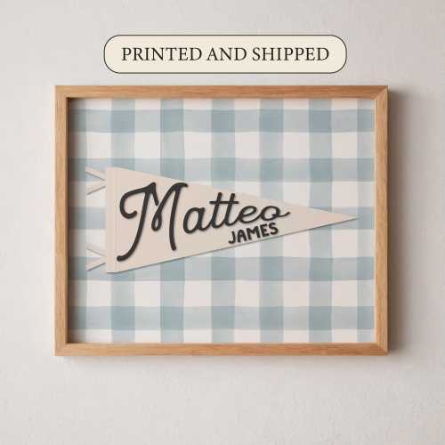 Personalized Name Pennant Custom Nursery Name Sign Kids Flag Print Baby Shower Gift Idea Vintage Pennant Flag Art: PRINTED AND SHIPPED