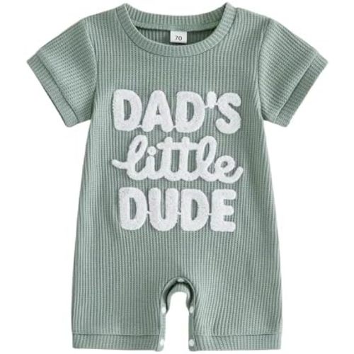 Sejardin Newborn Infant Baby Boy Summer Jumpsuit Letter Embroidery Short Sleeve Crew Neck Romper Waffle Outfit