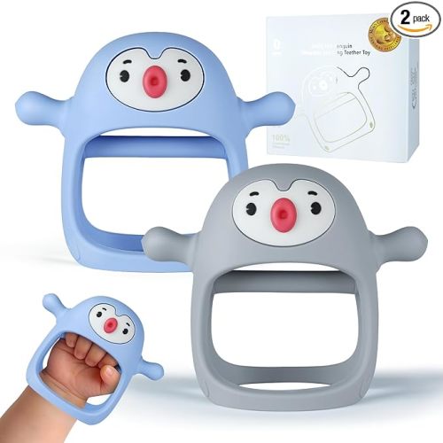 Smily Mia Baby Teething Toys for 0-6Months, Penguin Teethers for Babies 3-6Months | Hand Teether for 0-6M |Teething Mittens for Teething Relief, Baby Pacifier |New Born Essentials, 2Pack