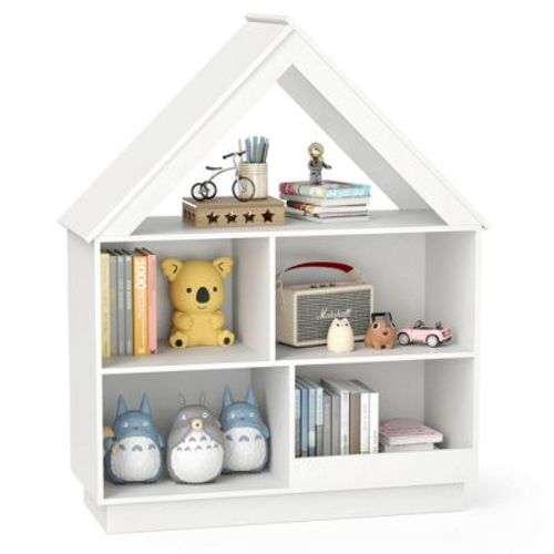 Costway Wooden Kids Dollhouse Bookshelf with Open Shelves Anti-toppling System Bookcase White