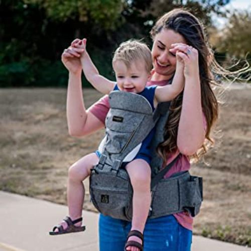honeyroo Baby Carrier, Joey Classic, Ergonomic 3D Hip Seat, New Magnetic Self Buckling Clips, Light Weight and Breathable - 6 in 1 Position Design, 3-36 Months, Front and Back Carry, Platinum Gray