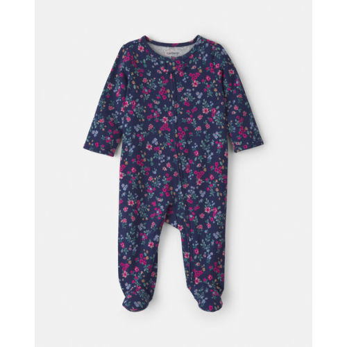 Baby Girl Floral 100% 2-Way Zip Cotton Sleep & Play Pajamas - Navy | Carter's