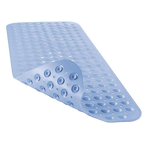 YINENN Bath and Shower Safety Mats 40x16 inch, Non Slip with Suction Cups for Bathroom Stall and Tub Floor, Extra Large and Machine Washable, Drain Holes Keep Bathtub Clean, Light Blue