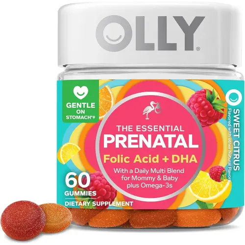 OLLY Prenatal Multivitamin Gummy, Supports Healthy Growth and Brain Development, Folic Acid, Vitamin D, Omega 3 DHA, Chewable Supplement, Citrus Berry Flavor, 30 Day Supply - 60 Count