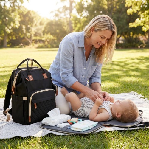 3-in-1 Travel Diaper Backpack with Foldable Baby Bed – Perfect for On- – Americankiddo