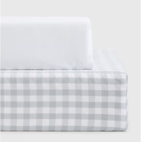 Organic Percale Gingham Crib Sheet 2-Pack in Blue Fog
