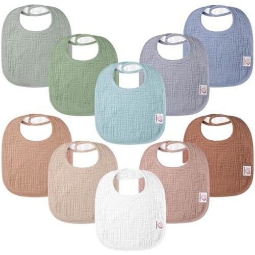 100% Cotton Muslin Baby Bibs 10-Pack Baby Drool Bibs for Unisex Baby Toddlers Infant Newborns Drooling and Teething