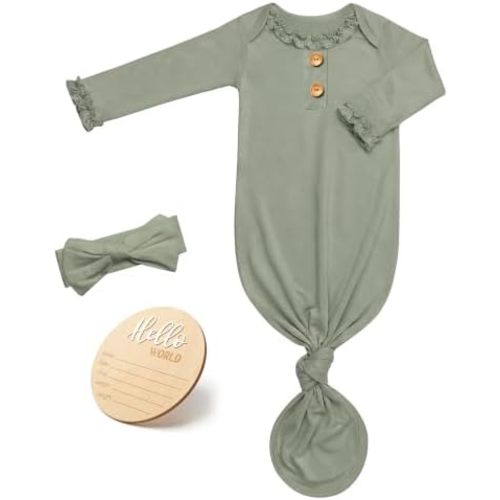 Baby Noah Baby Girl Knotted Gowns for Newborn with Ruffle, Soft Nightgown