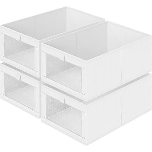 Criusia 4 Pack Closet Organizers and Storage, Large Linen Closet Baskets for Organization, Foldable Storage Containers for Towels, Clothing, Jeans, Books, Shelves, White