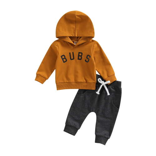 Baby Toddler 2Pcs Hooded Outfits, 3 6 12 18 24 Months 2T 3T Capital Letter Print Long Sleeve Hooded Pullover + Elastic Drawstring Side Pockets Trousers