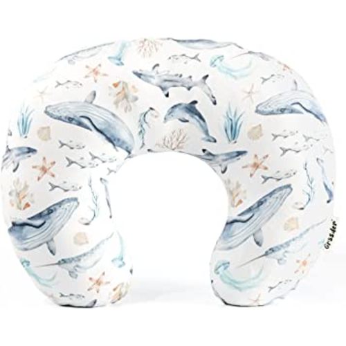 GRSSDER Nursing Pillow Cover Stretchy Minky Removable Nursing Covers for Breastfeeding Pillows, Ultra Soft Comfortable Slipcover for Girls and Boys, Whale Sea World Pattern