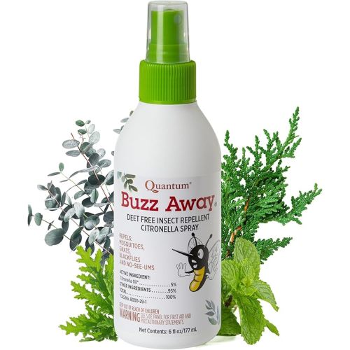 Quantum Buzz Away - Natural DEET-free Insect Repellent, Citronella Essential Oil Bug Spray, Original Formula - Small Children and Up, Travel Friendly - 6 Fl Oz