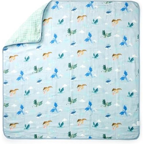 Loulou Lollipop Muslin Quilt Blanket for Baby & Toddler, 4-Layer Tanboocel & Cotton, Soft Breathable Lightweight Quilt for Tummy Time, Stroller, Play Mat & Toddler Naps, 47” x 47” - Magical Dragons