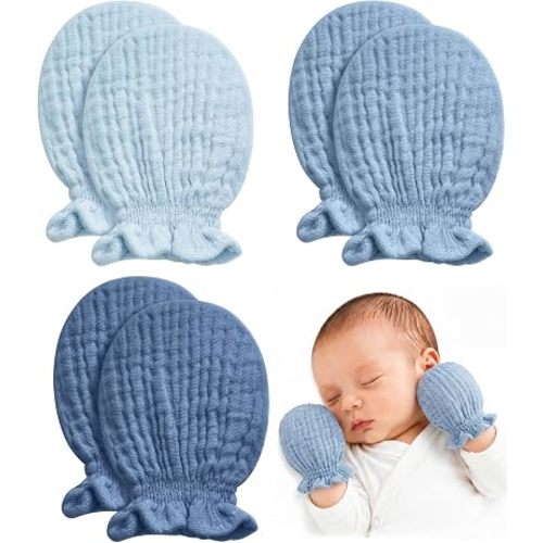 Pro Goleem Muslin Baby Mittens for Newborn, 100% Cotton No Scratch Soft Breathable Gloves for Boys and Girls 0-6 months