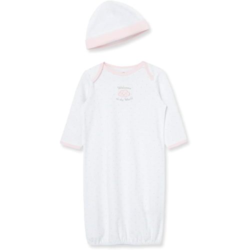 Little Me Clothes for Baby Girls' 2-Piece Nightgown and Cap Set 100% Cotton with Elastic Bottom, Baby Essentials, 0-3 Months