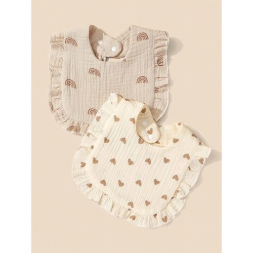 2pcs/Set Baby Bibs With Ruffled Decor