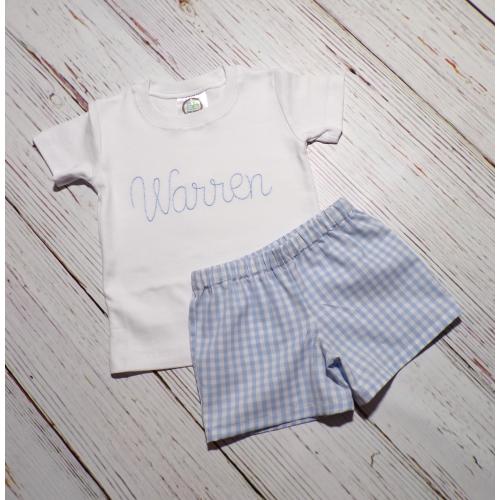 Boy Monogrammed Outfit, Gingham Shorts Set
