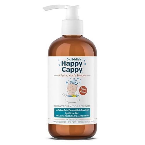 Happy Cappy Medicated Shampoo and Body Wash and Beanie Brush Bundle - Baby Dandruff Shampoo, Helps Cradle Cap and Seborrheic Dermatitis, Fragrance-Free, Gentle Baby Scalp Scrubber - 2 Pieces