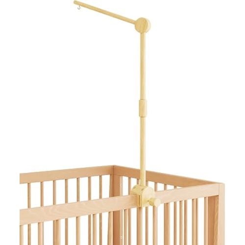 Wood Mobile Arm for Crib, Clamp-On Baby Hanger for Flat Rails, Stable Wooden Holder, Minimalist Nursery Support, Arm Only