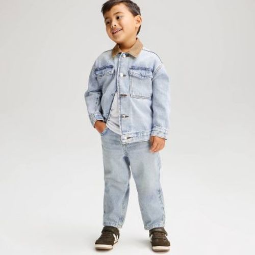 Toddler Boys' Contrast Collar Denim Jacket - Cat & Jack™ Light Wash 18M