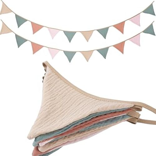 19.6ft Pennant Banner Bunting Flags Multicolor, Garland Triangle Banners Fabric for Boho Baby Shower Wedding Party Decorations Nursery Playroom Decor (Pastel 2PCS)