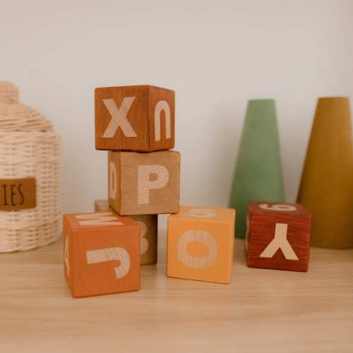 Earthy Beech Wood Alphabet Blocks: Montessori Nursery Decor
