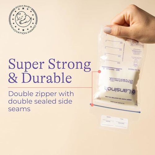 Lansinoh Breastmilk Storage Bags, 75 Count, Baby Essentials, Fast Freeze & Thaw Breast Milk Bags for Baby Bottle Feeding, Superior Strength & Stretch, 6 Ounce