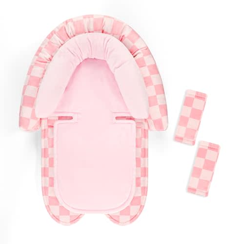 Infant Car Seat Insert with 2 Strap Pads, DAYEEBALL Carseat Cushion Baby Boy & Girl, Soft and Comfortable Carseat Head Support for Newborn, Pink Checkered