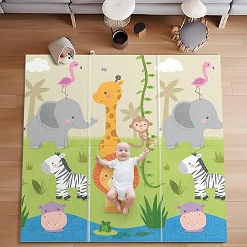 UANLAUO Play Mats for Babies and Toddlers, Baby Mat for Floor 59x59 Playpen Mat Extra Large Foldable Play Mats for Tummy Time, Waterproof and Anti-Slip Portable Foam PlayMat for Kids, Travel Bag
