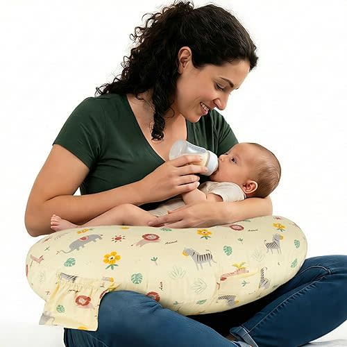 Plus Size Nursing Pillow Wider Support, Breastfeeding Pillow with Adjustable Strap Fit All Body Type, Ergonomic Breast Feeding Pillow, Baby Feeding Pillow for Mom- Max Size/Animal Yellow