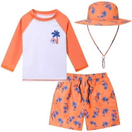 Toddlers and Baby Boys' 3-Piece Rash Guard Swimsuits Kids Long Sleeve Sunsuit Swimwear Sets