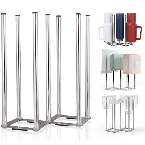 Water Bottle Drying Rack, Cup Drying Rack for Counter, Stainless Steel Tumbler Dryer Stand, Space-Saving Mug & Glass Drying Rack, Heavy-Duty Holder for Cups & Water Bottles (Silver – 7 Pegs)