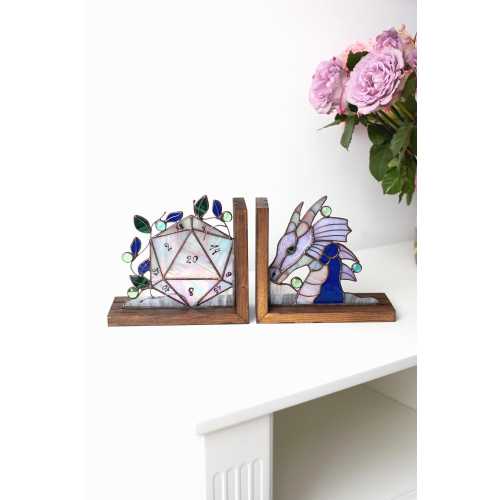 Dragon bookends Stained Glass Book ends Unique bookends Home decoration Sun catcher Handmade Stained glass art Shelf decor