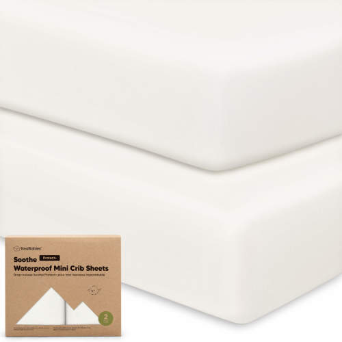 2-Pack Soothe [Protect+] Waterproof Mini Crib Sheets (Soft White)