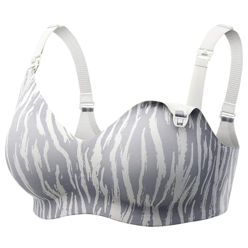 Momcozy Nursing Bras for Breastfeeding, Seamless Comfort Lightweight Maternity Bra, Wireless Pregnancy Bralette, Gray Zebra