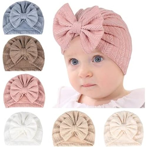 QandSweet 0-24 Months Newborn Girls' Hats Cotton and Linen Cap Infant Big Bow Hat Baby Shower